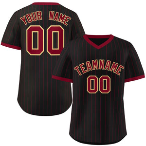 Custom Black Crimson Stripe Fashion Authentic Pullover Baseball Jersey