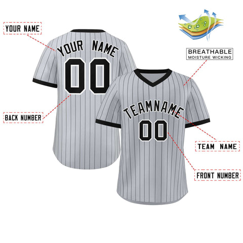 Custom Gray Black Stripe Fashion Authentic Pullover Baseball Jersey
