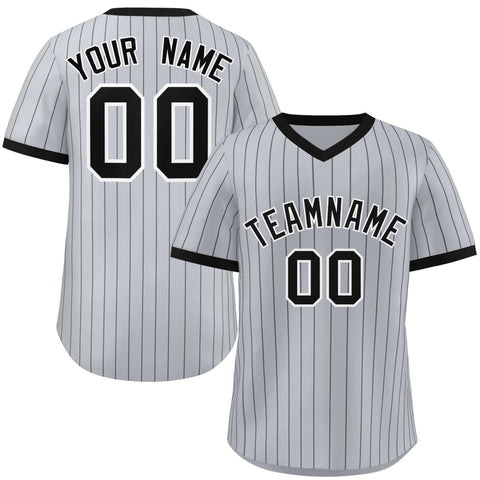 Custom Gray Black Stripe Fashion Authentic Pullover Baseball Jersey