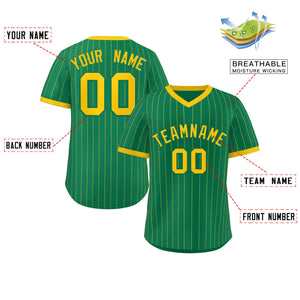 Custom Kelly Green Gold Stripe Fashion Authentic Pullover Baseball Jersey