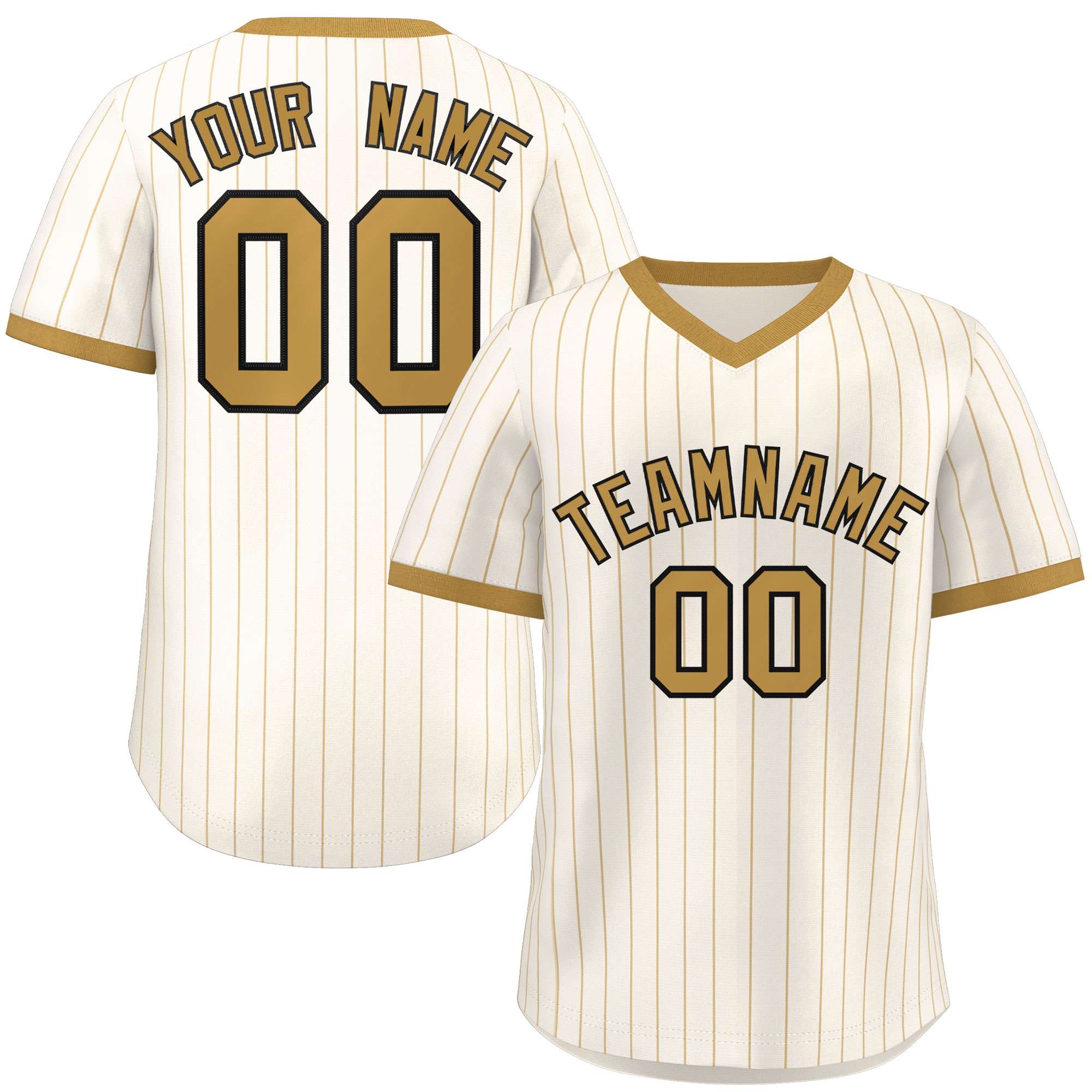 Custom Cream Old Gold Stripe Fashion Authentic Pullover Baseball Jersey