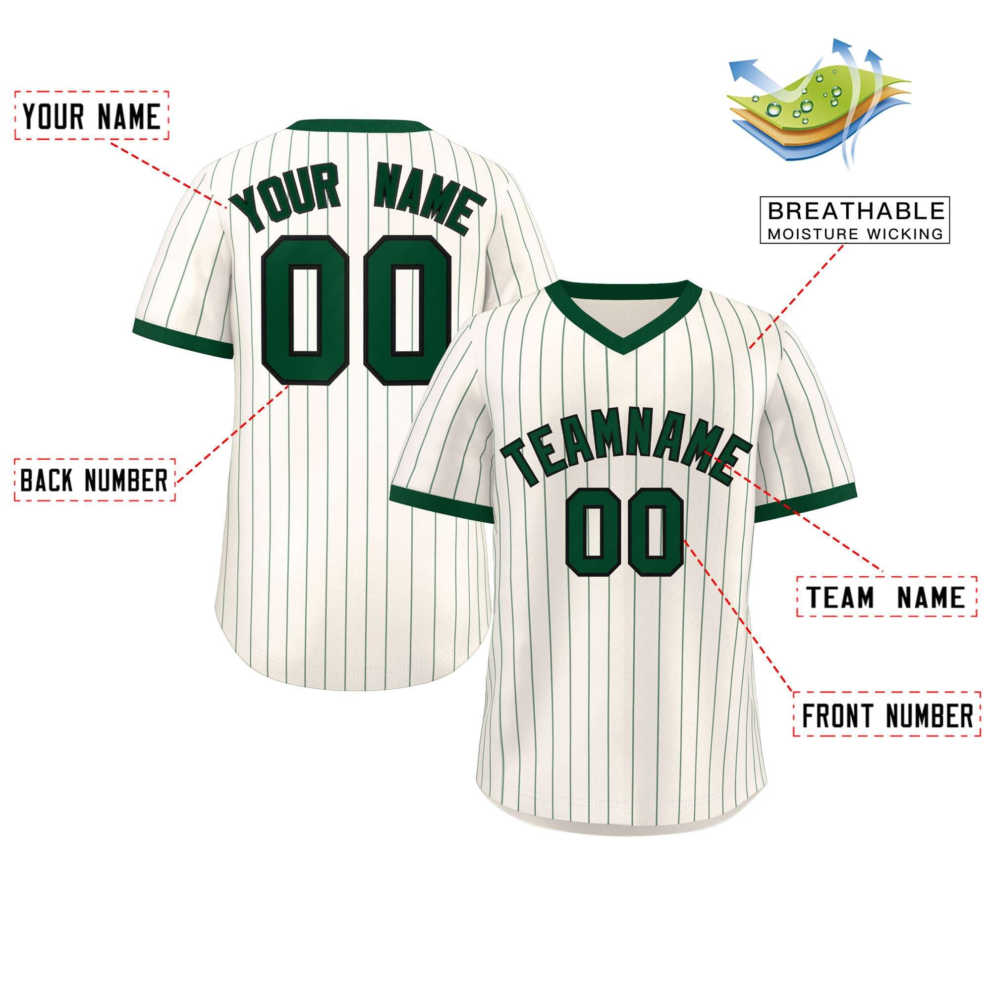 Custom Cream Green Stripe Fashion Authentic Pullover Baseball Jersey