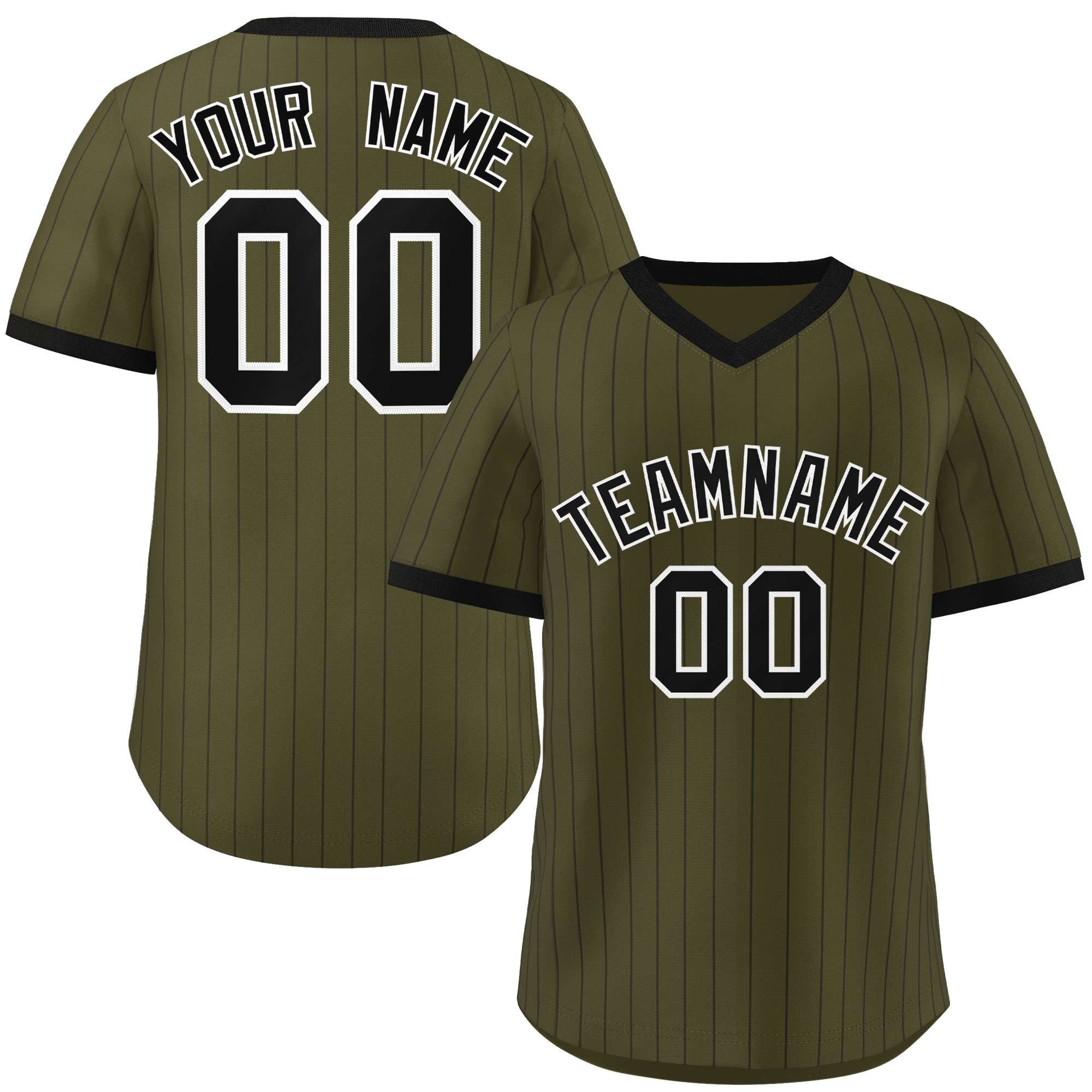 Custom Olive Black Stripe Fashion Authentic Pullover Baseball Jersey