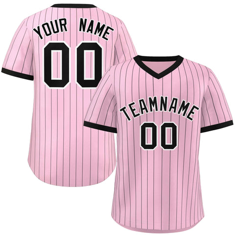 Custom Light Pink Black Stripe Fashion Authentic Pullover Baseball Jersey