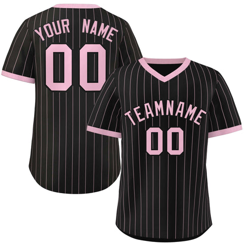 Custom Black Light Pink Stripe Fashion Authentic Pullover Baseball Jersey