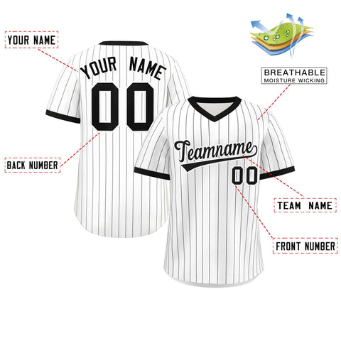 Custom White Black Stripe Fashion Authentic Pullover Baseball Jersey