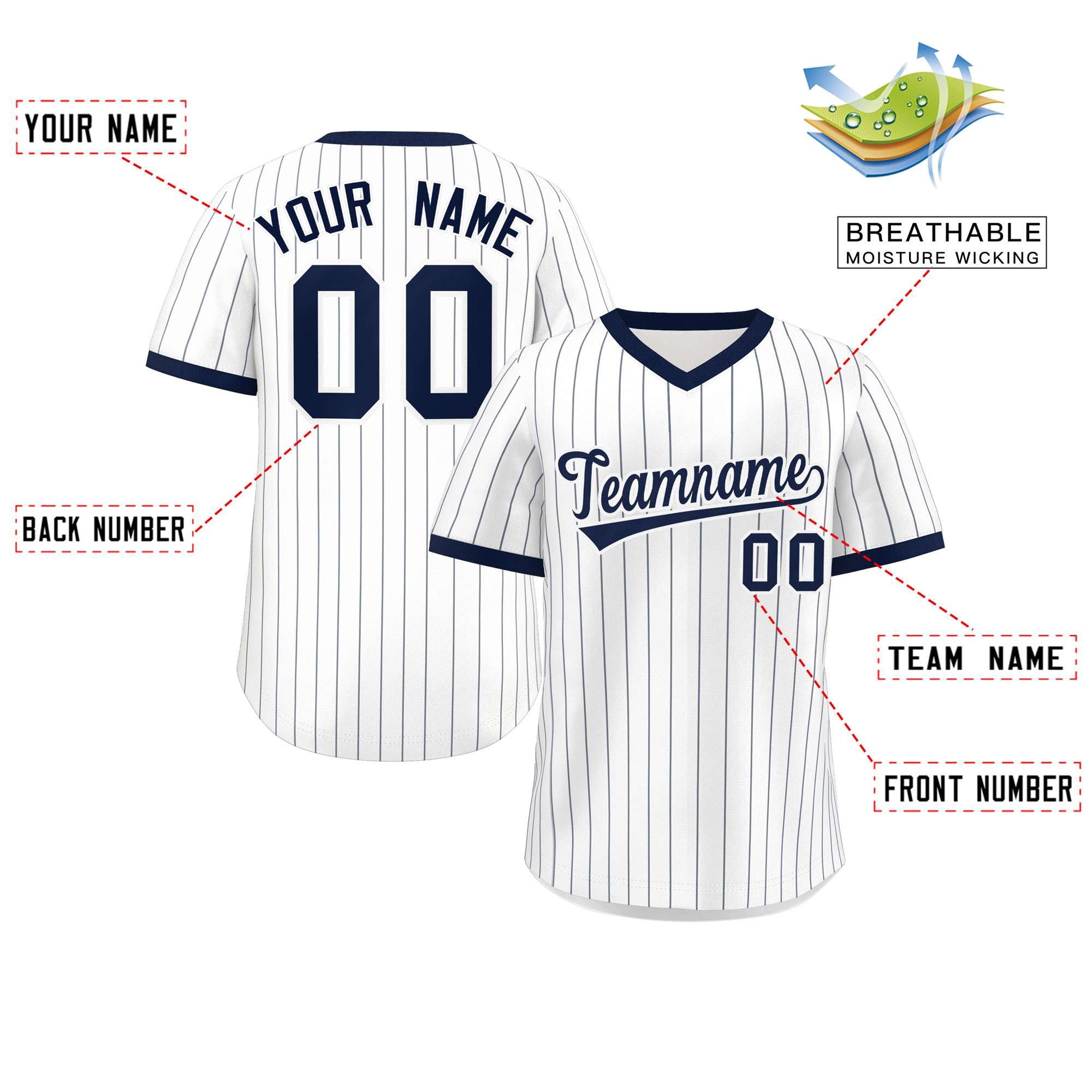 Custom White Navy Stripe Fashion Authentic Pullover Baseball Jersey