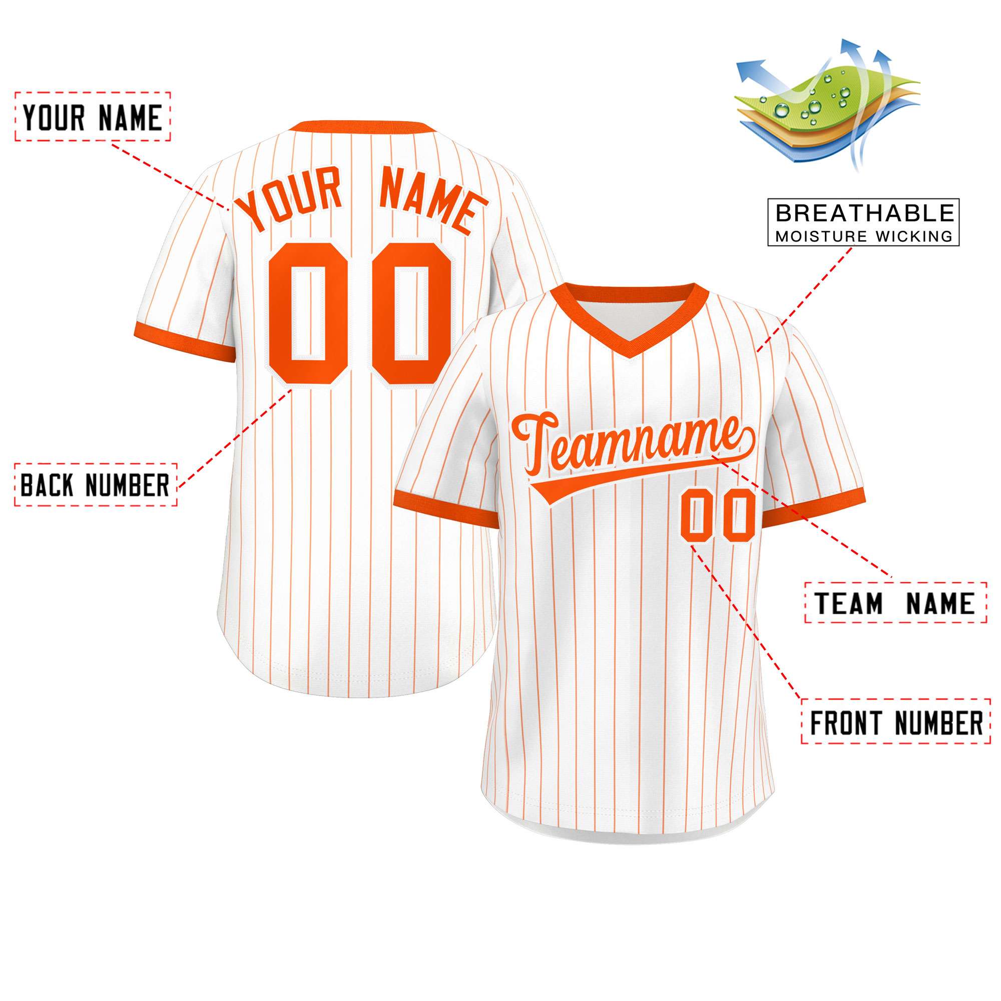 Custom White Orange Stripe Fashion Authentic Pullover Baseball Jersey