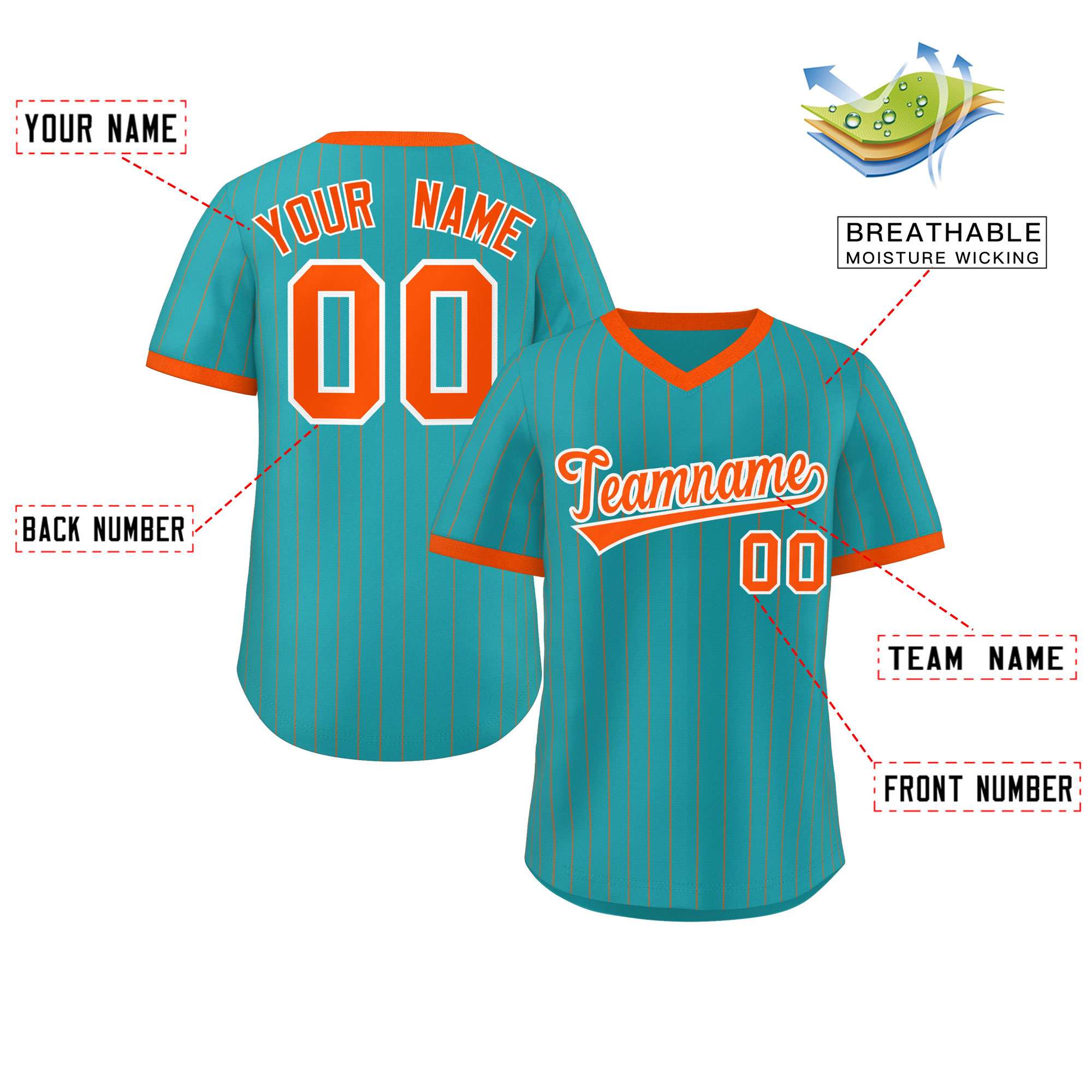 Custom Aqua Orange Stripe Fashion Authentic Pullover Baseball Jersey