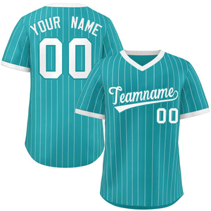 Custom Aqua White Stripe Fashion Authentic Pullover Baseball Jersey