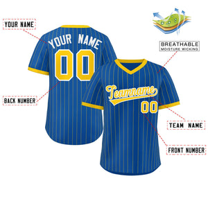 Custom Royal Gold Stripe Fashion Authentic Pullover Baseball Jersey