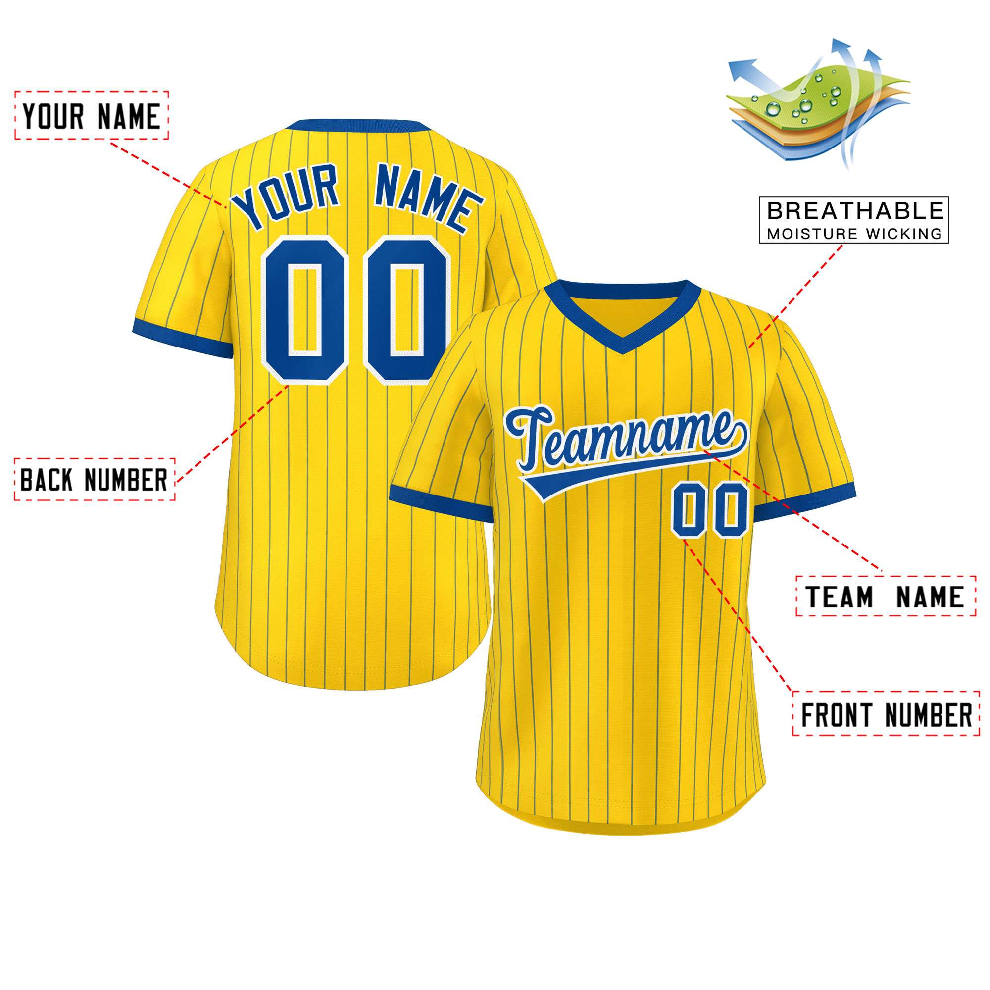 Custom Gold Royal Stripe Fashion Authentic Pullover Baseball Jersey