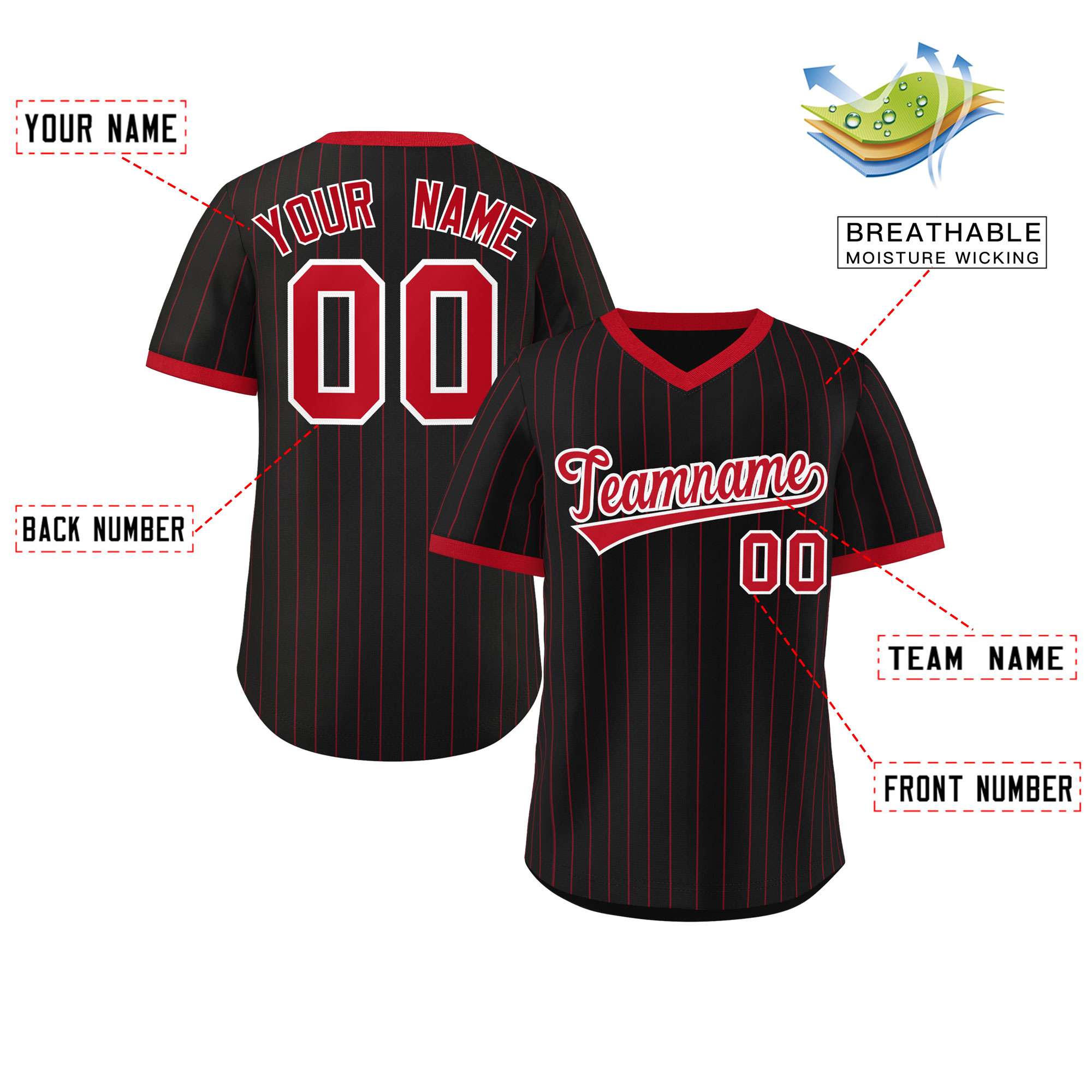 Custom Black Red Stripe Fashion Authentic Pullover Baseball Jersey