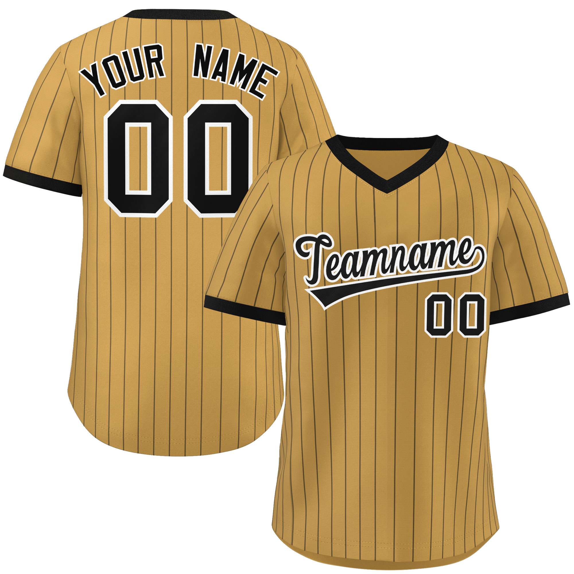 Custom Old Gold Black Stripe Fashion Authentic Pullover Baseball Jersey