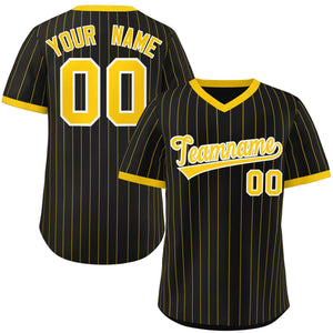 Custom Black Gold Stripe Fashion Authentic Pullover Baseball Jersey