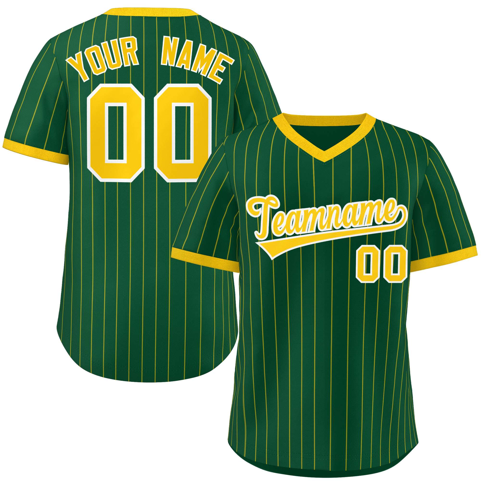 Custom Green Gold Stripe Fashion Authentic Pullover Baseball Jersey