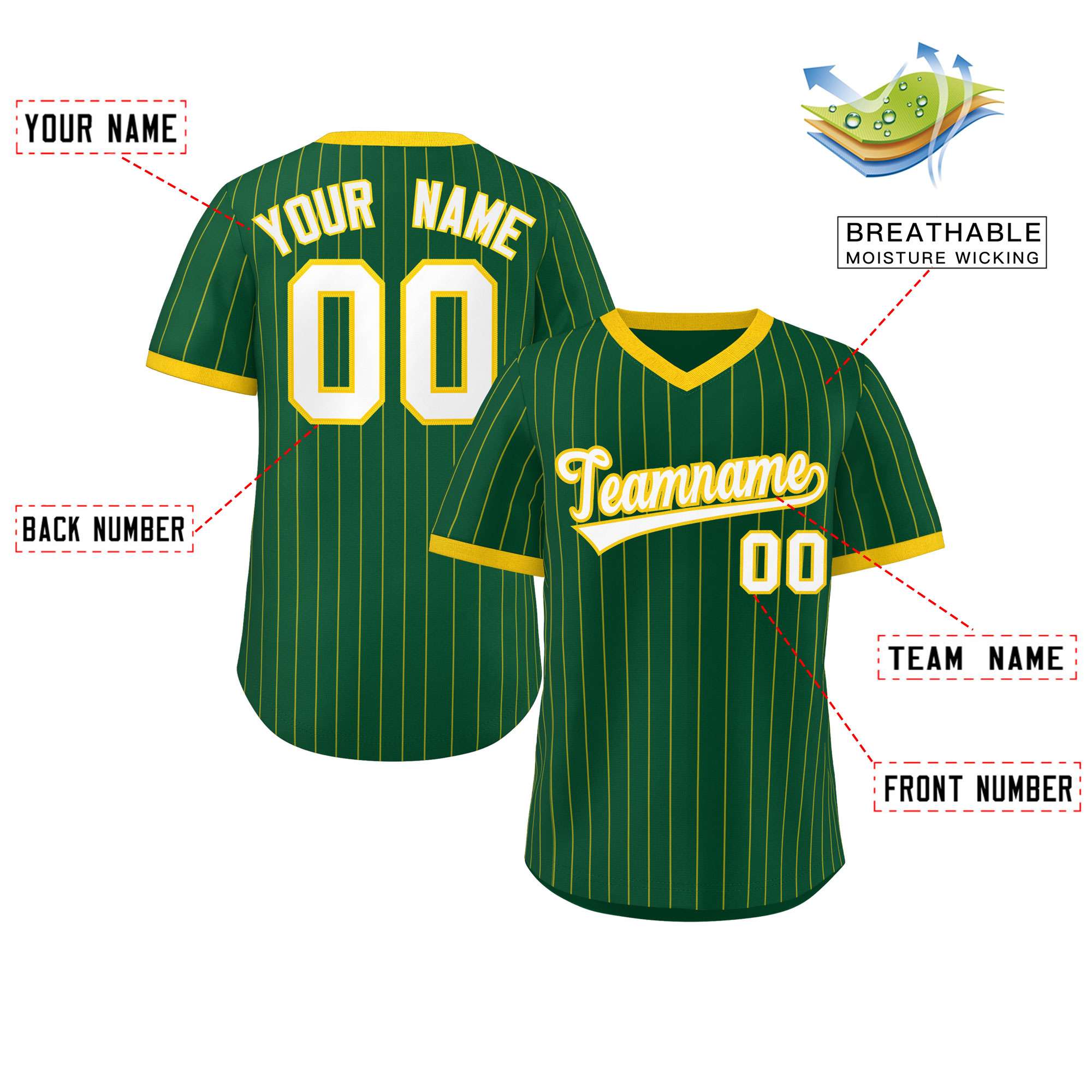 Custom Green Gold Stripe Fashion Authentic Pullover Baseball Jersey