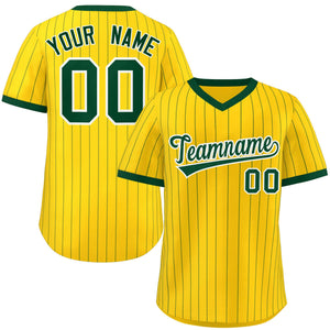 Custom Gold Green Stripe Fashion Authentic Pullover Baseball Jersey