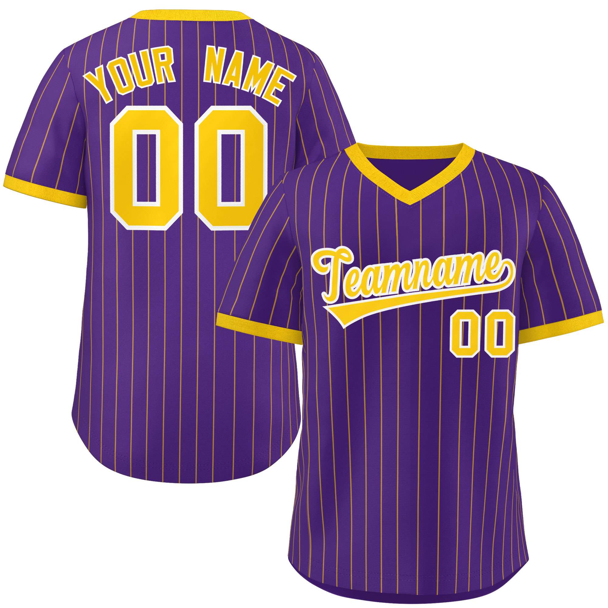 Custom Purple Gold Stripe Fashion Authentic Pullover Baseball Jersey