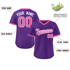 Custom Purple Pink Stripe Fashion Authentic Pullover Baseball Jersey