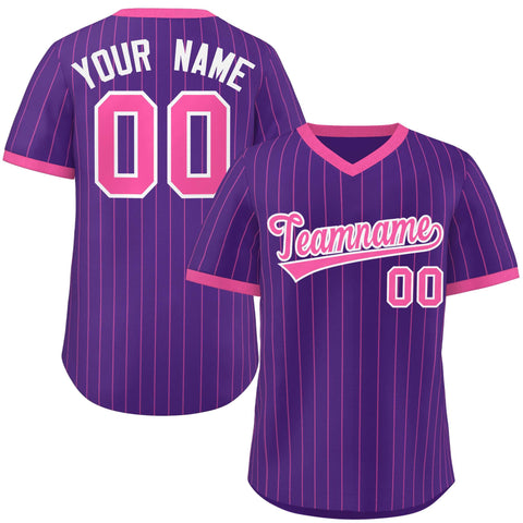 Custom Purple Pink Stripe Fashion Authentic Pullover Baseball Jersey
