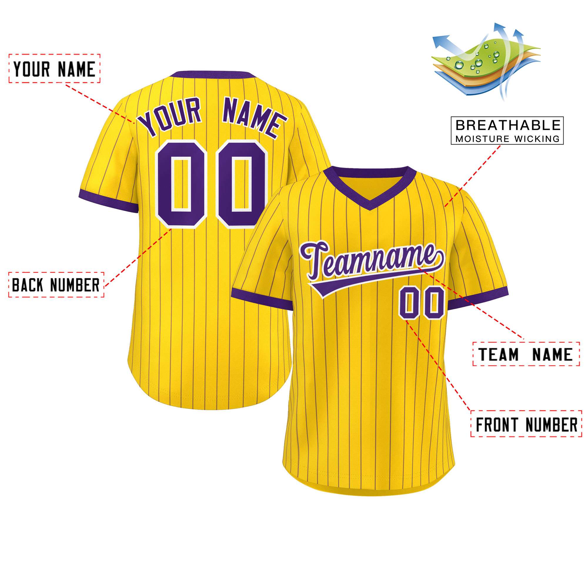 Custom Gold Purple Stripe Fashion Authentic Pullover Baseball Jersey