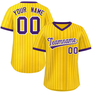 Custom Gold Purple Stripe Fashion Authentic Pullover Baseball Jersey