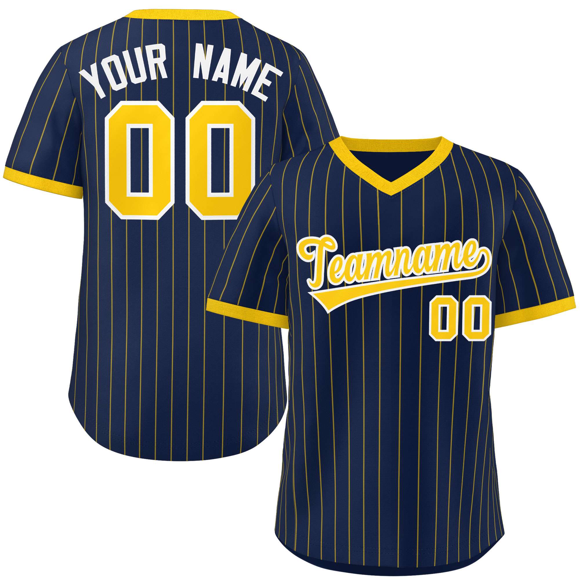 Custom Navy Gold Stripe Fashion Authentic Pullover Baseball Jersey