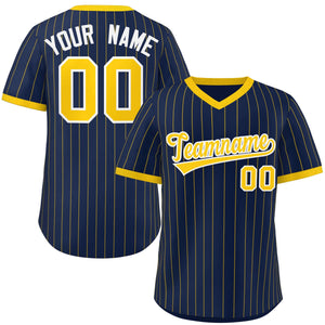 Custom Navy Gold Stripe Fashion Authentic Pullover Baseball Jersey