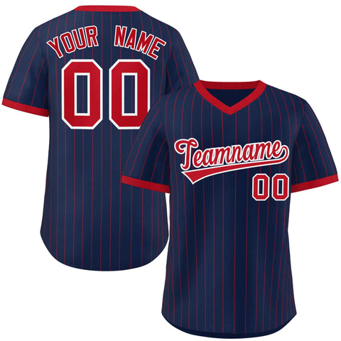 Custom Navy Red Stripe Fashion Authentic Pullover Baseball Jersey