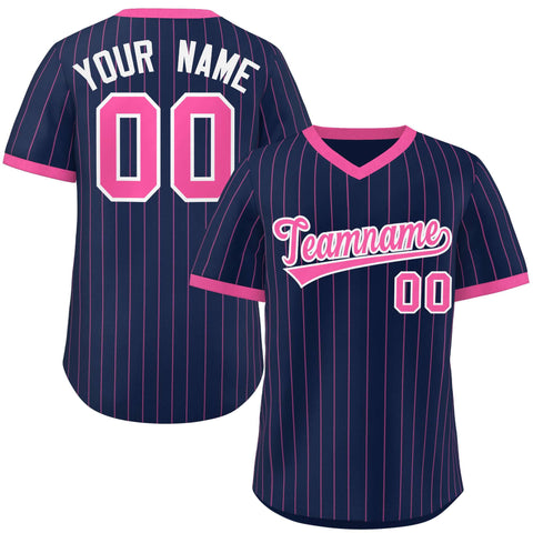 Custom Navy Pink Stripe Fashion Authentic Pullover Baseball Jersey