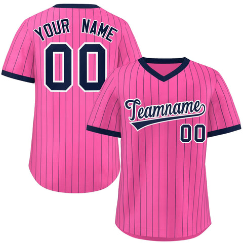 Custom Pink Navy Stripe Fashion Authentic Pullover Baseball Jersey
