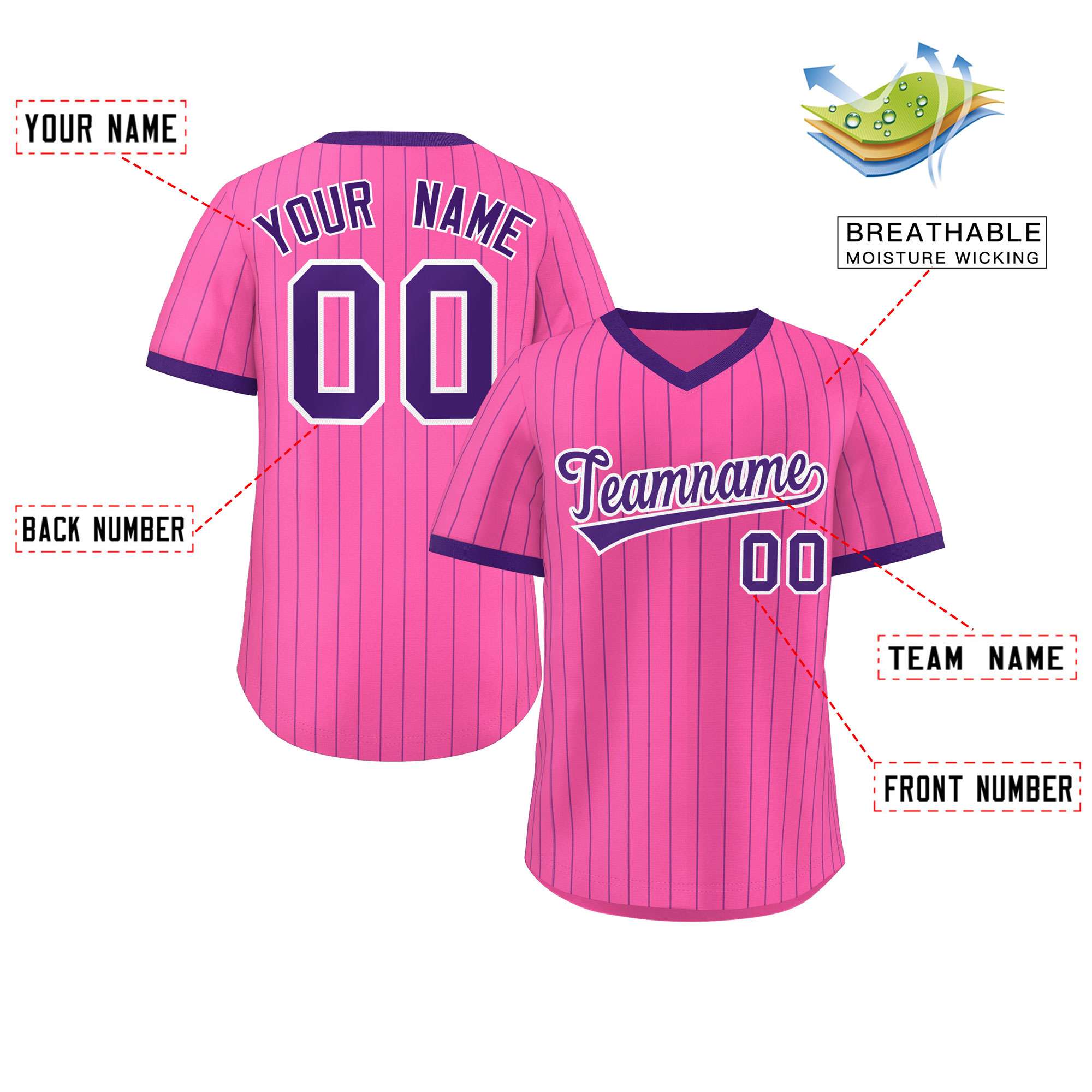 Custom Pink Purple Stripe Fashion Authentic Pullover Baseball Jersey