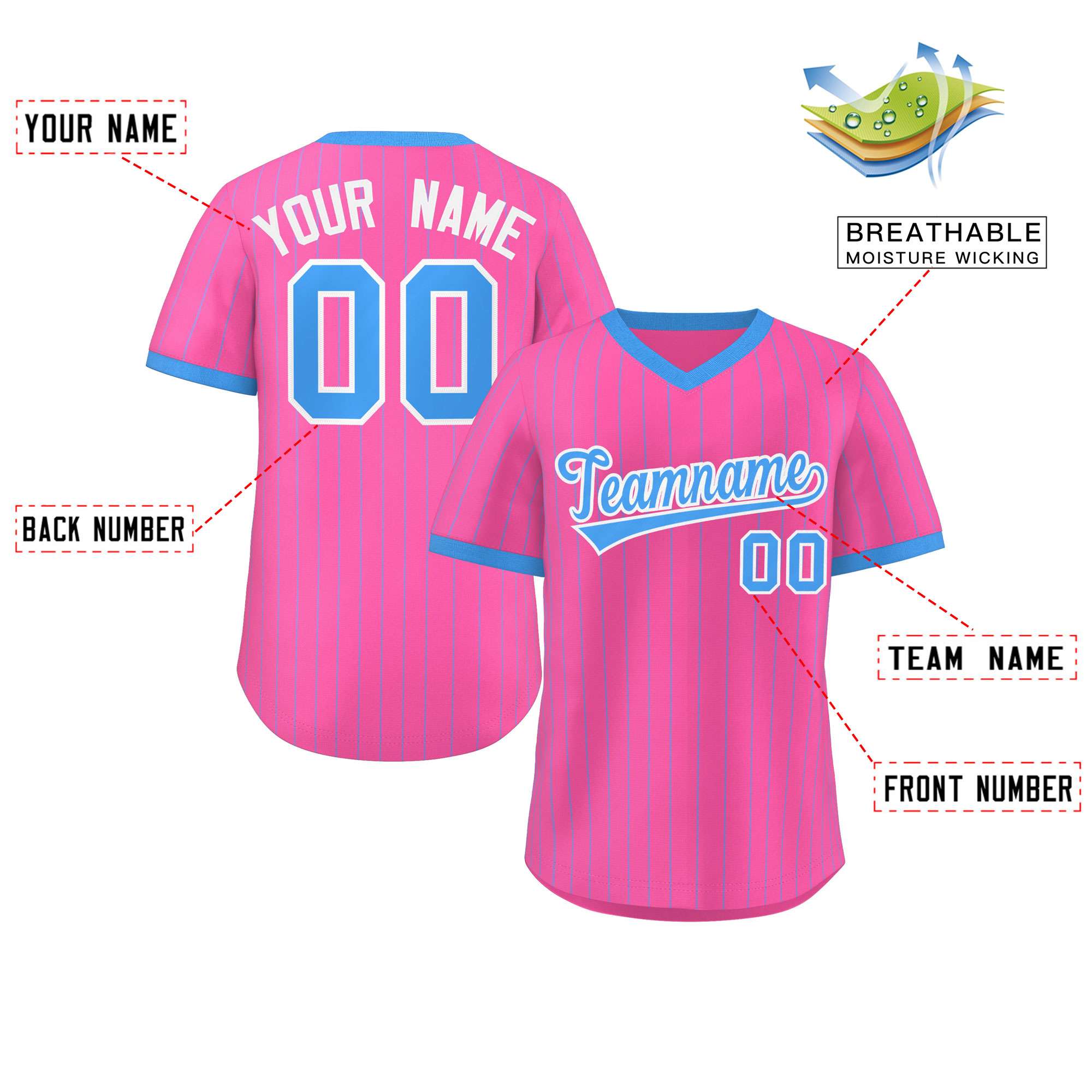 Custom Pink Powder Blue Stripe Fashion Authentic Pullover Baseball Jersey