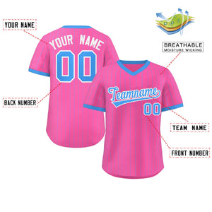 Custom Pink Powder Blue Stripe Fashion Authentic Pullover Baseball Jersey