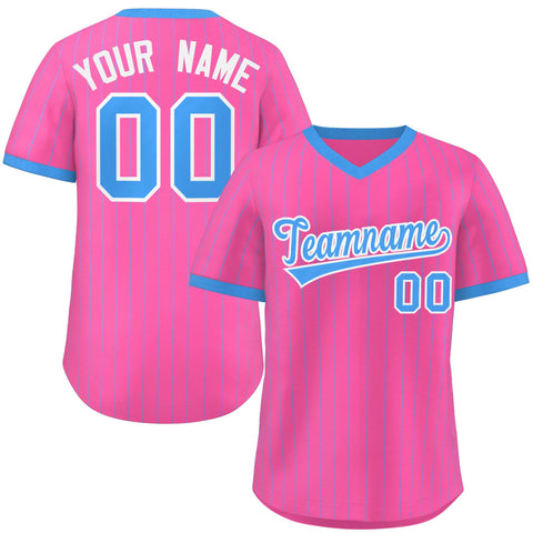 Custom Pink Powder Blue Stripe Fashion Authentic Pullover Baseball Jersey