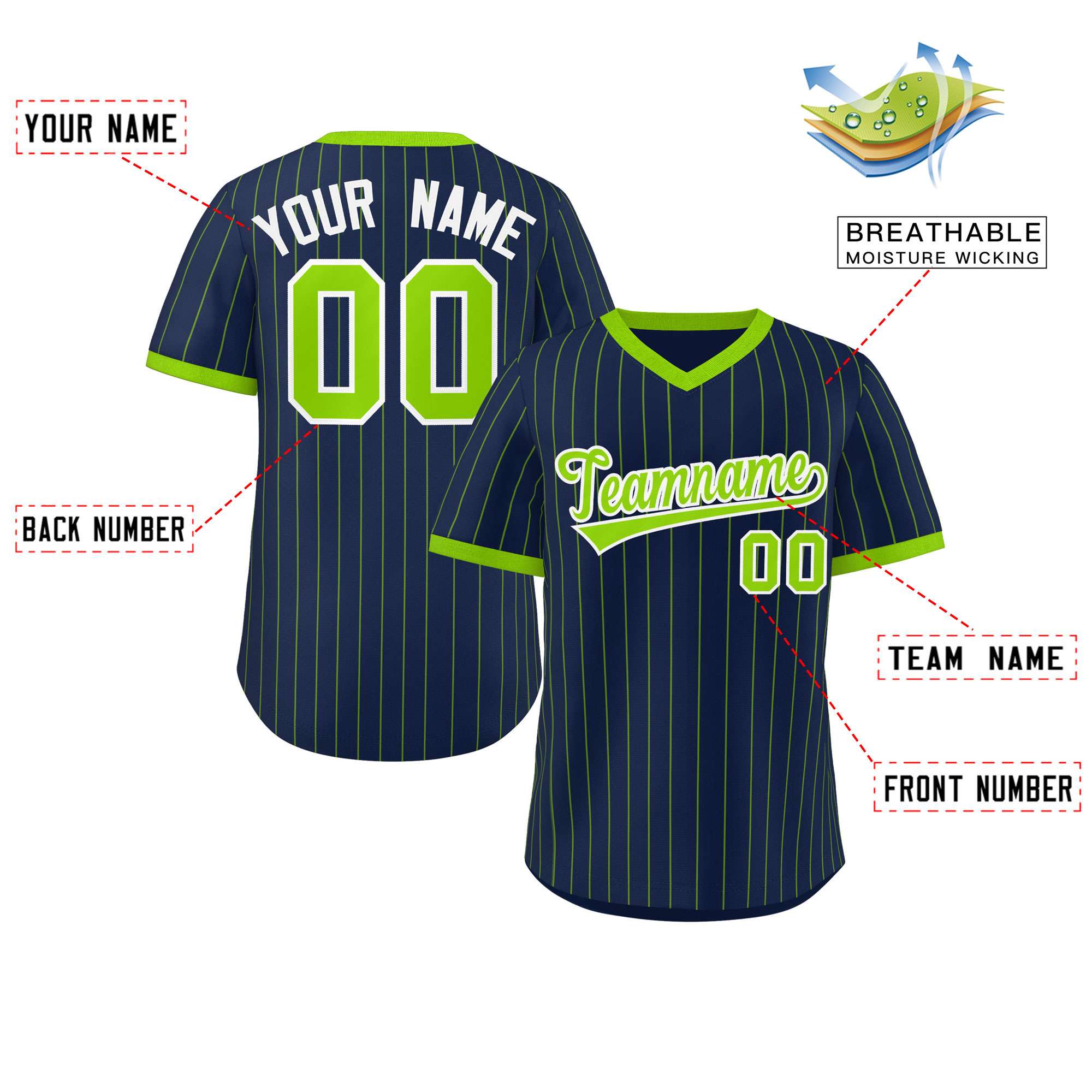 Custom Navy Neon Green Stripe Fashion Authentic Pullover Baseball Jersey