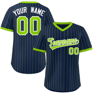 Custom Navy Neon Green Stripe Fashion Authentic Pullover Baseball Jersey