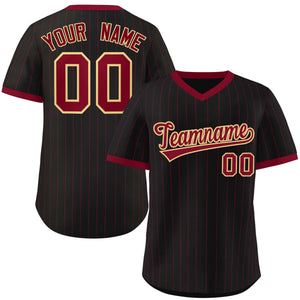 Custom Black Crimson Stripe Fashion Authentic Pullover Baseball Jersey