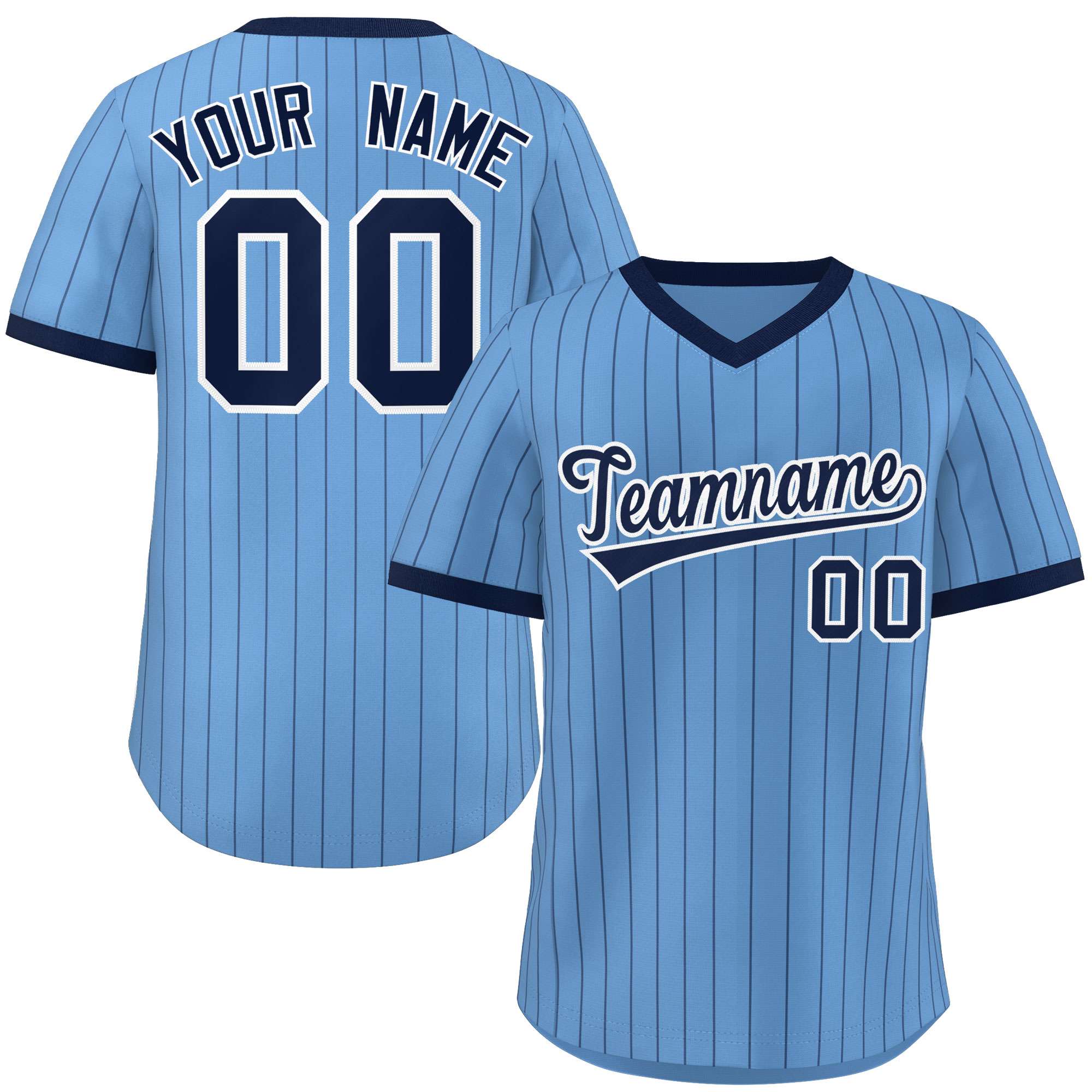 Custom Light Blue Navy Stripe Fashion Authentic Pullover Baseball Jersey