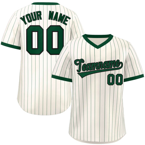 Custom Cream Green Stripe Fashion Authentic Pullover Baseball Jersey