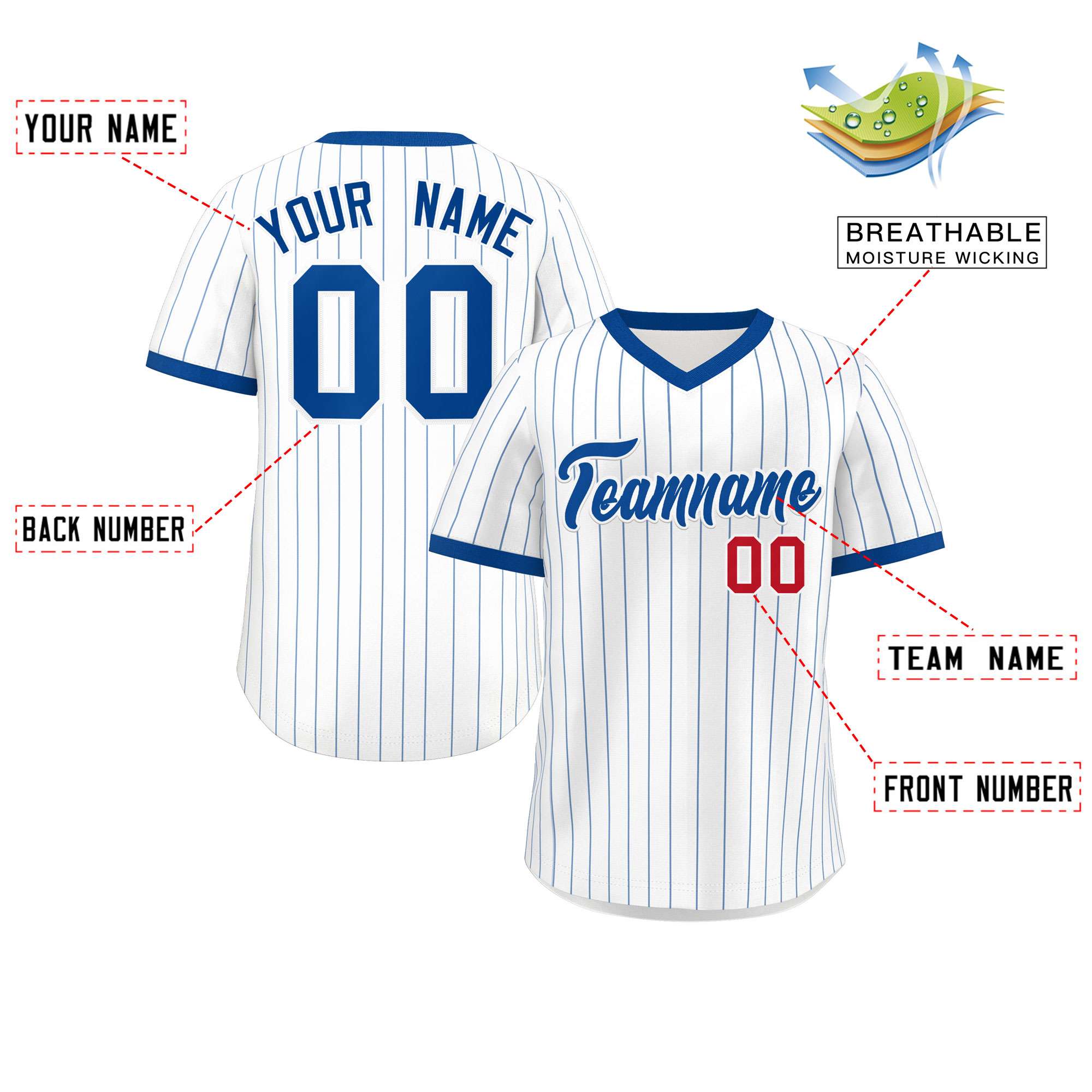 Custom White Royal Stripe Fashion Authentic Pullover Baseball Jersey