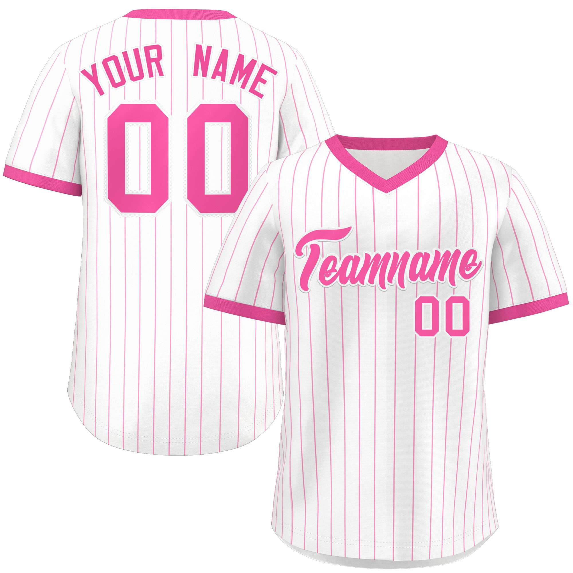 Custom White Pink Stripe Fashion Authentic Pullover Baseball Jersey