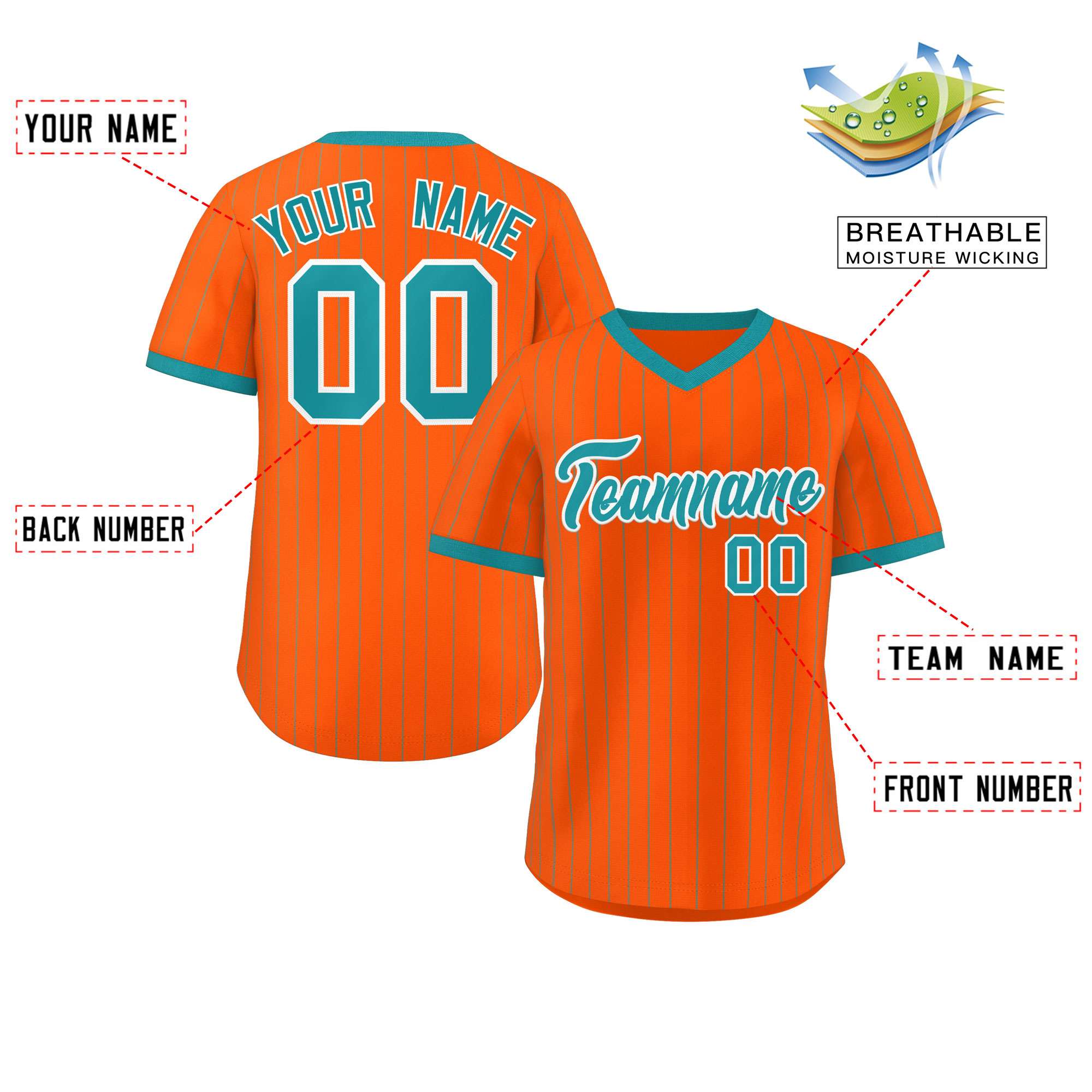 Custom Orange Aqua Stripe Fashion Authentic Pullover Baseball Jersey