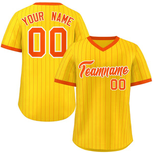 Custom Gold Orange Stripe Fashion Authentic Pullover Baseball Jersey