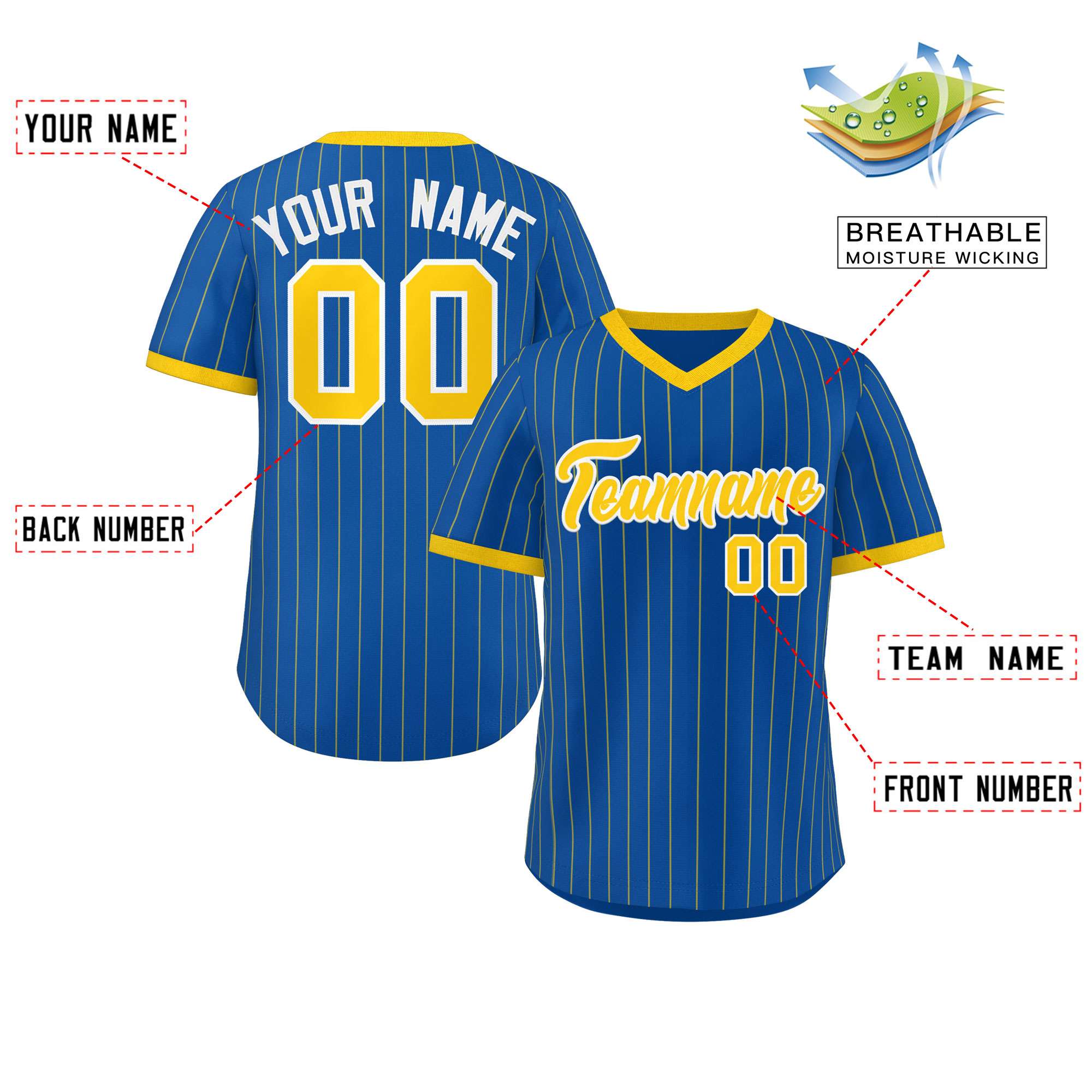 Custom Royal Gold Stripe Fashion Authentic Pullover Baseball Jersey