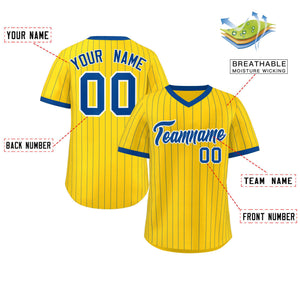 Custom Gold Royal Stripe Fashion Authentic Pullover Baseball Jersey