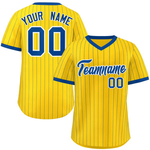 Custom Gold Royal Stripe Fashion Authentic Pullover Baseball Jersey