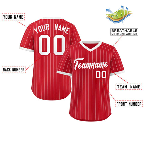 Custom Red White Stripe Fashion Authentic Pullover Baseball Jersey