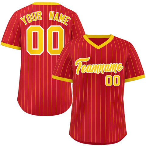 Custom Red Gold Stripe Fashion Authentic Pullover Baseball Jersey